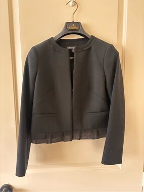 Brooks Brothers Petite 4P Black Cropped Jacket Chiffon Hem